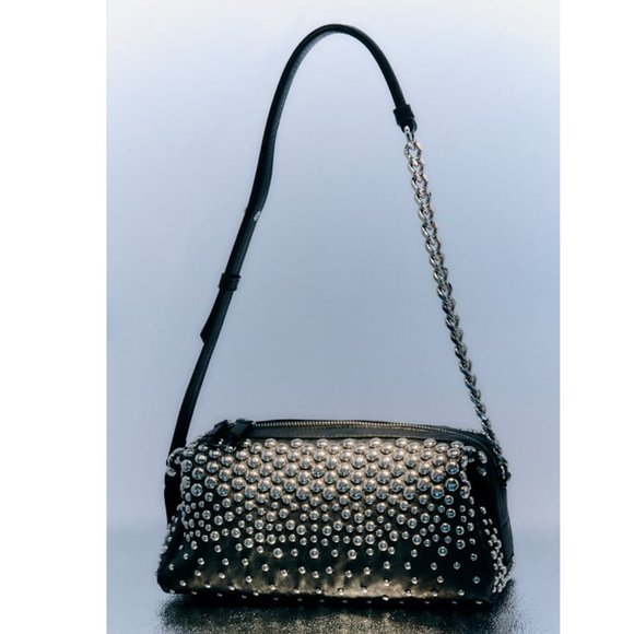 Zara Black Studded Rocker Shoulder Bag NWT - Picture 2 of 9